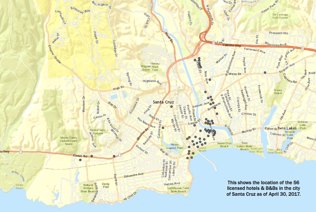 Map of 56 hotels in Santa Cruz, CA